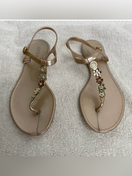 Guess Shoes - Guess Women's Rose Gold Jelly Rhinestone Bling Addison Sandals Size 8M Coastal